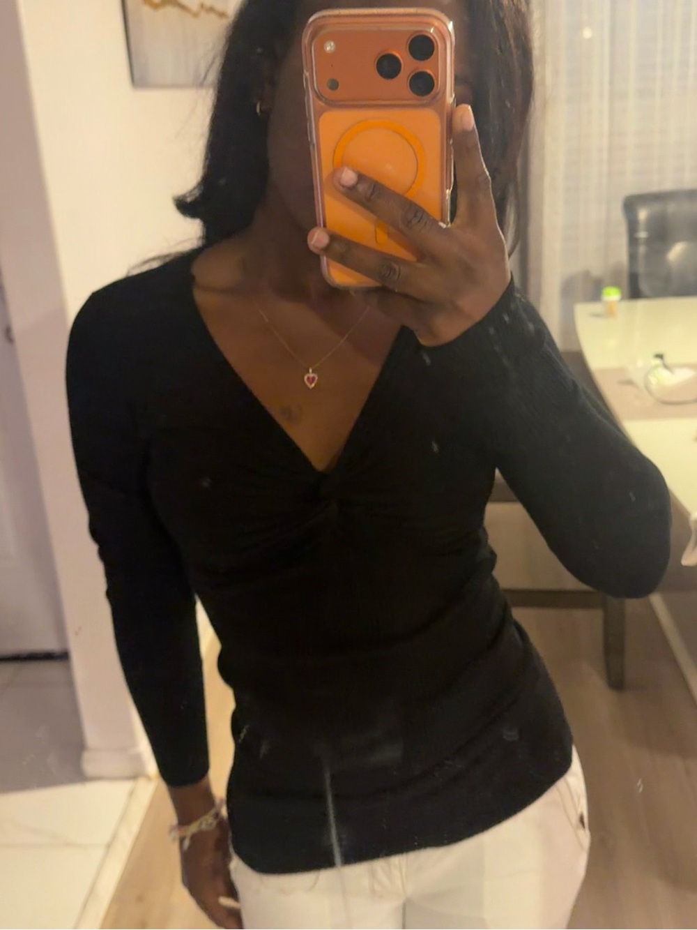 Candie's Black V-Neck Long Sleeve Twist Front Top